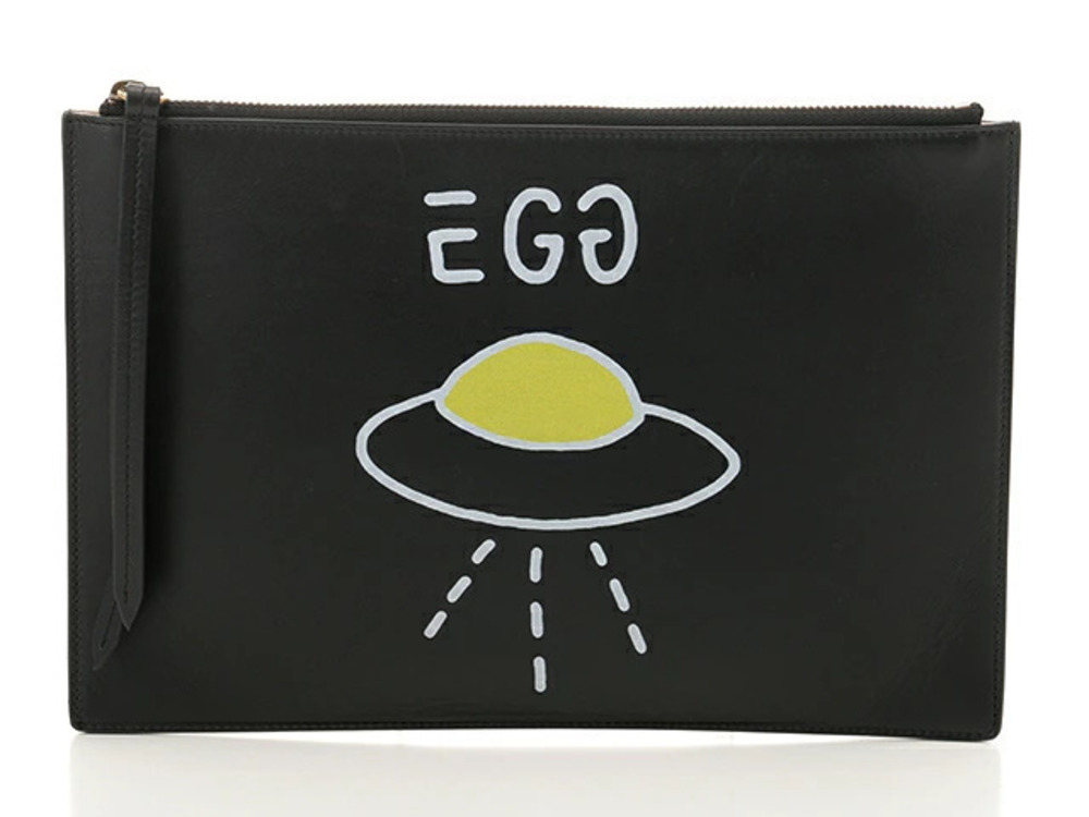 Gucci Clutch Bag Ghost Egg Black Leather Calfskin Shoulder